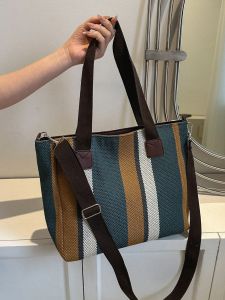 Stripes Style Crossbody Canvas Bag Womens Shoulder Large Capacity School Bag Ins Korean Style Versatile Canvas Bag Tote