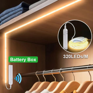 COB LED Strip Light 5V 320LEDs/m PIR Motion Sensor Flexible Self-adhesive Tape Battery Powered for Cabinet Kitchen Lighting