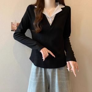 WANGGONGZHU | Princess Style Knitted Base Layer Top Womens Long Sleeve Inner Wear Fashionable Anti-Aging Korean Loose Fit Commute Wind