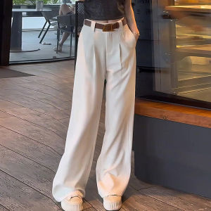 Korean Style High Waist Wide Leg Casual White Suit Pants Womens Autumn Summer New Style Slimming Straight Cut Long Trousers