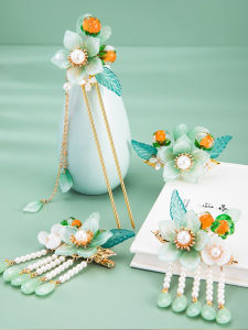 Antique Style Hair Accessories Double Happiness Pomegranate Top Kink Set Hanfu Accessories Fairy Atmosphere Retro Court Personality Jewelry