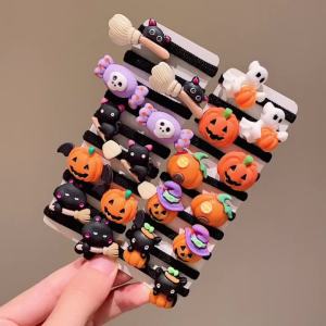 20Pcs Kids Halloween Hair Accessories Pumpkin Black Cat Ghost Candy Hair Clips & Hair Ties Funny Party Favors Gifts for Girls