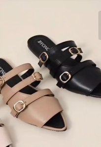 ME LIKE - Sandal Wanita CLAIR Sendal Slop Kekinian Mules 1 cm Flat Gesper JD04 Rebecca