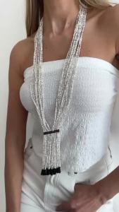 KunJoe Elegant Multi-layer Small Seed Beads Long Chain Necklace Women Luxury Crystal Tassel Sweater Chain Vacation Neck Jewelry