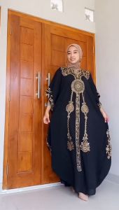 Jasmine Kaftan Ceruti Babydoll Fit to XXXL Bordir Gold Tempel Rapi