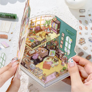 6pcs/2bags Scene Stickers foldable landscape sticker Miniature scene sticker DIY diary decoration creative notebook stationery