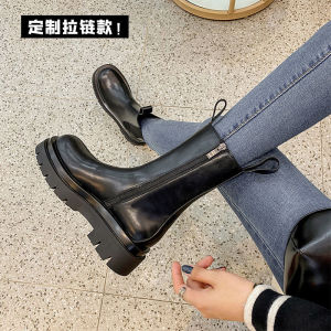 Womens Martin Boots Winter Thick Bottom Mid-Calf Fleece Lined Smoke Tube Short Boots Korean Style Waterproof Platform