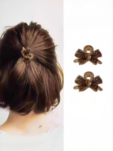 Crystal Decor Bow Shape Small Hair Clip For Short Hair Transition