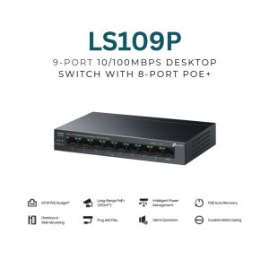 TP-Link Official Store | LS109P | 10/100Mbps 9-Port with 8-Port PoE+ Desktop Network Ethernet Switch Hub for Internet