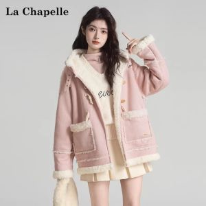 La Chapelle | Áo Khoác Mùa Đông Dày Màu Hồng Có Nút Sừng và Cổ Trụ cho Nữ