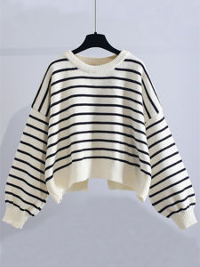 แบรนด์แท้ ผู้หญิง เสื้อสเวตเตอร์ ลายทาง หลวม สไตล์ถักแขนยาวคอกลม ฤดูใบไม้ผลิ ฤดูใบไม้ร่วง ลดล้างสต็อกตามฤดูกาล