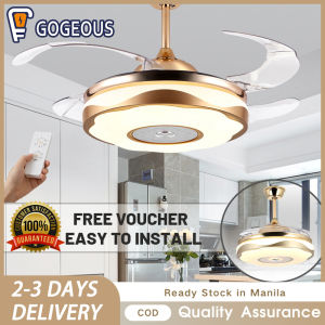 GOGEOUS Invisible ceiling fan with light modern 42inch ceilings fan 3 colors dimming 6 speed wind chandelier with fan ceiling lights with fan with remote ceiling fan with led light ceiling fans for living room bedroom kitchen