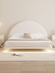 Childrens Floating Bed Girl Princess Bed Net Red Leather Bed Boy Small Bed Single Small Apartment Modern Minimalist