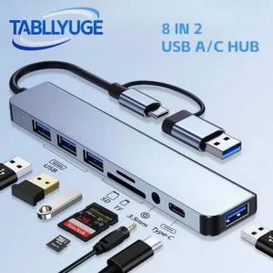 TABLLYUGE USB HUB Type C HUB Multiport Adapter Splitter 2in1 4/5/7/8Port Splitter Extender for PC/Laptop/Tablet Devices Splitter