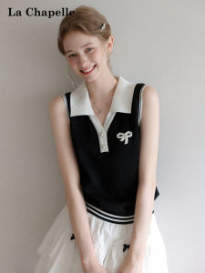 La Chapelle | Embroidered Bow POLO T-Shirt Slim Sleeveless