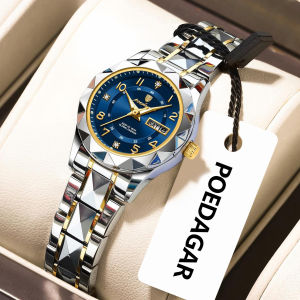 POEDAGAR Luxury Womens Watches Waterproof Luminous Date Week Ladies Watch Quartz Stainless Steel Fashion Woman Wristwatch Reloj