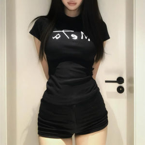 Pure Cotton Short-Sleeved T-shirt for Women with American Style Spicy Girl Design Printed Letter Pattern Summer New Arrival Thin Section Crewneck