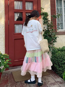 Rimi Yamashima Pure ผ้าฝ้าย เสื้อยืดแขนสั้น ผู้หญิง หลวม ลำลอง ดีไซน์ น่ารัก Little Dog Print สีขาว เสื้อท่อนบน สําหรับตัวเลขตัวเล็ก