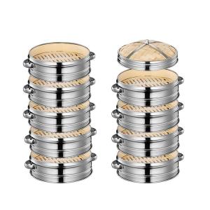 DANBIYIN | Bamboo and Stainless Steel Steamer for Buns Dumplings Breads
