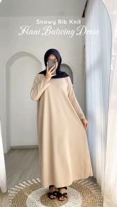 Hani Dress Batwing Bahan Snowy Rib Knit Baju Gamis Modern Wanita Muslimah - Trendy Kekinian - Lengan Panjang Polos - Modis Simple Casual - Fashion Terbaru