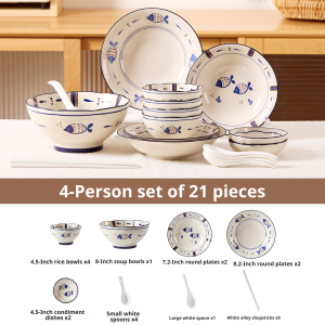 Mewah & Selamat  Set Pinggan Mangkuk Seramik dinner wedding microwave gifts Japanese Underglaze Ceramic Tableware Set  Rice Bowl Noodle Bowl Plates  Dinnerware Set