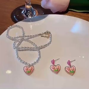 Bestella💗COD Fashion Wanita Perhiasan Paduan Mutiara Buatan Bunga Tulip Kalung