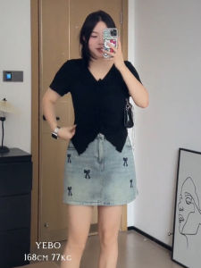 Plus Size Womens Clothing American Pure Desire Temperament Waist-Controlled Peplum Top Summer Slightly Oversized Girls Silm Slimming V-Neckline Short Sleeve T-Shirt