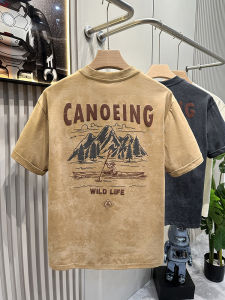 เสื้อยืดแขนสั้นทรงหลวมสำหรับผู้ชาย ฤดูใบไม้ผลิ 2025 สไตล์ใหม่ ผ้าฝ้ายผสมโพลีเอสเตอร์ ระบายอากาศได้ดี ลายพิมพ์แบบธรรมชาติ