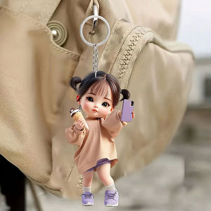 1 cute acrylic girl keychain 2D flat holiday gift backpack accessories key decoration car decoration keychain pendant