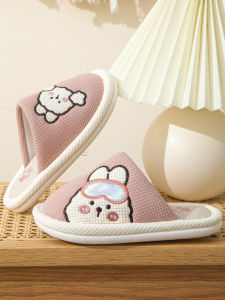 Cute Childrens Cotton Linen Slippers Indoor Anti-Slip Spring Autumn New Style Machine Pig Baby Slippers for Boys And Girls