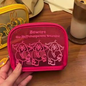 Cute Cartoon Elephant Bear Embroidery Mesh Storage Pouch Portable Travel Toiletry Makeup Bag For Weekend Trip