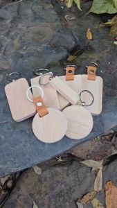 พวงกุญแจไม้ แบบเปล่า สายหนัง สายสแตนเลส พวงกุญแจ DIY ไม้เปล่าสำหรับ DIY ไม้เปล่าสำหรับพิมพ์ลาย สกรีนลาย ไม่เคลือบน้ำยา