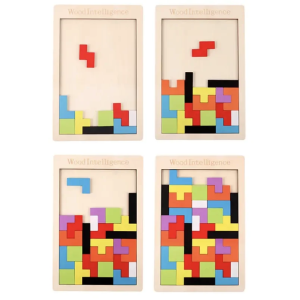 New 3D Wooden Tetris Puzzle Toy Tangram Shape Thinking Logic Colorful Childrens Building Blocks Montessori Education Gift