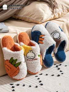 อุ่น บ้าน ผ้าฝ้าย รองเท้าแตะสําหรับผู้ชายและผู้หญิง ฤดูหนาว คู่รักในร่ม การ์ตูน รองเท้าแตะมีกางเกงหนา น่ารัก และสบาย