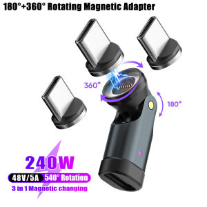 Magnetic Type-C to USB-C OTG Adapter 540 Degree PD3.1 240W Fast Charging 9Pin Magnet USB-C Female Converter For Macbook Samsung