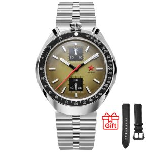 Red Star | Red Star Bullhead 1963 Vintage Pilot Chronograph Men Watch Seagull ST1901 Manual Winding Column Wheel Movement 3D Domed Sapphi