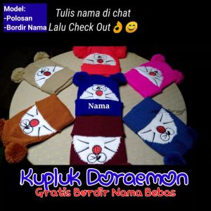 Topi kupluk bayi laki-laki dan perempuan model doraemon graits bordir nama usia 1bulan-2tahun