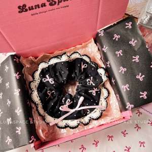 LUNASPACE STUDIO【甜酷少女】超可爱波点蝴蝶结甜美大肠发圈方巾Sweet Cool Black Pink Ribbon Korean Style Scrunchies