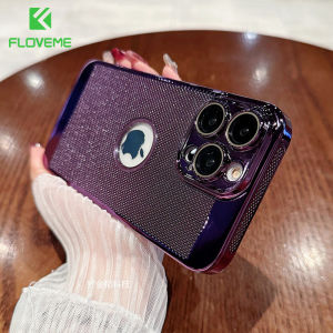 FLOVEME Plating Mesh Breathable Phone Case For iphone 14 13 12 11 Pro Max 14 Plus Logo Hole With Lens Film protector Heat Dissipation Hard PC Dustproof Shockproof Back Cover For iphone 14 13 12 11