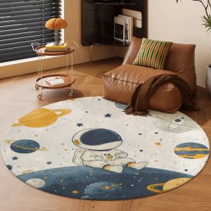 VIKAMA Hoạt Hình Phi Hành Gia Hành Tinh Thảm Tròn Mềm Mại Chống Trơn Trượt Thảm Polyester Cho Phòng Khách Phòng Ngủ Trang Trí Nhà Phong Cách Hiện Đại