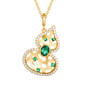 APIR Lab-grown Emeralds & Moissanite Necklace for Women Lucky Pendant Necklaces 925 Silver 18K Gold Plated Birthday Jewelry Gift