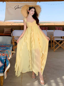 CHANGTONG | Flutter Sleeve Ruffled Hem Vacation Beach Dress