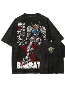 Bandai | Gundam Barbatos T Shirt Men IBO Vintage Acid Wash Mecha Streetwear Retro Iron Blooded Orphans Japanese Graphic Tees comfortable