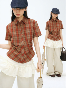 JNXS | Retro Plaid Short-sleeve Slim-fit Shirt