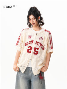 BWKA | American Letter Jacquard Hollow-out Short Sleeve Casual T-shirt