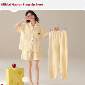 MiiOW | Short Sleeve Short Pant Cartoon Cotton Women Summer Pajama Set