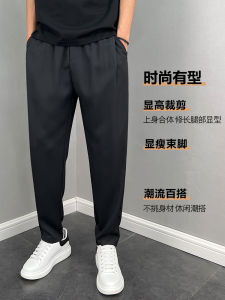 กางเกงขายาวผ้าไหมน้ำแข็งบางฤดูร้อนสำหรับผู้ชาย กางเกงขายาวทรงหลวม ทรงหลวม ทรงตรง ทรงสลิมฟิต กางเกงขายาวทรงสตรีท