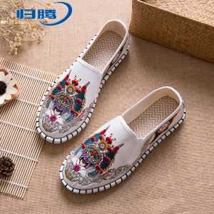 Comfortable Mens Embroidered Handmade Multi-Layered Slip-On Spring Summer Breathable Casual Style Sewn Shoes Low Top Canvas Sneakers