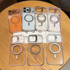 Lens Kickstand For Magsafe Magnetic Phone Case For iPhone 11 12 13 14 15 16 Plus 17 18 Pro Max Shockproof Protective Clear Cover