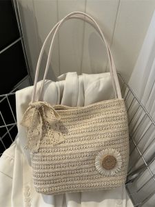 กระเป๋าถือทรงถังถักมือทำจากผ้าลายสีพื้นสไตล์เกาหลีสำหรับผู้หญิง กระเป๋าถือทรงถังขนาดใหญ่สำหรับใส่ของใช้ประจำวัน